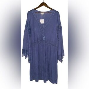 Hayden L.A. Crochet Lace‎ Trim Bell Sleeve Mini Dress Women XL Fairy Boxy NEW